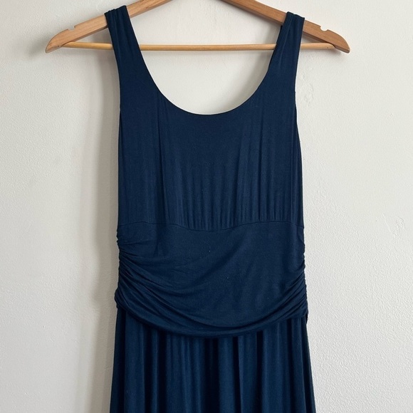 Anthropologie Bailey 44 Navy Blue Maxi Dress Sz Large Slit Scoop Neck Ruched - Picture 13 of 13